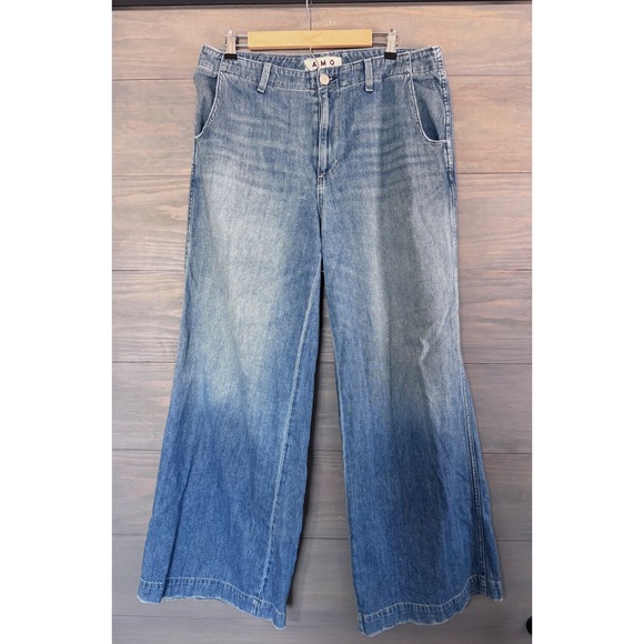 AMO Blue Edith Wide Leg Trouser Jean Anthropologie 31Slouchy Baggy Classic - Picture 4 of 6